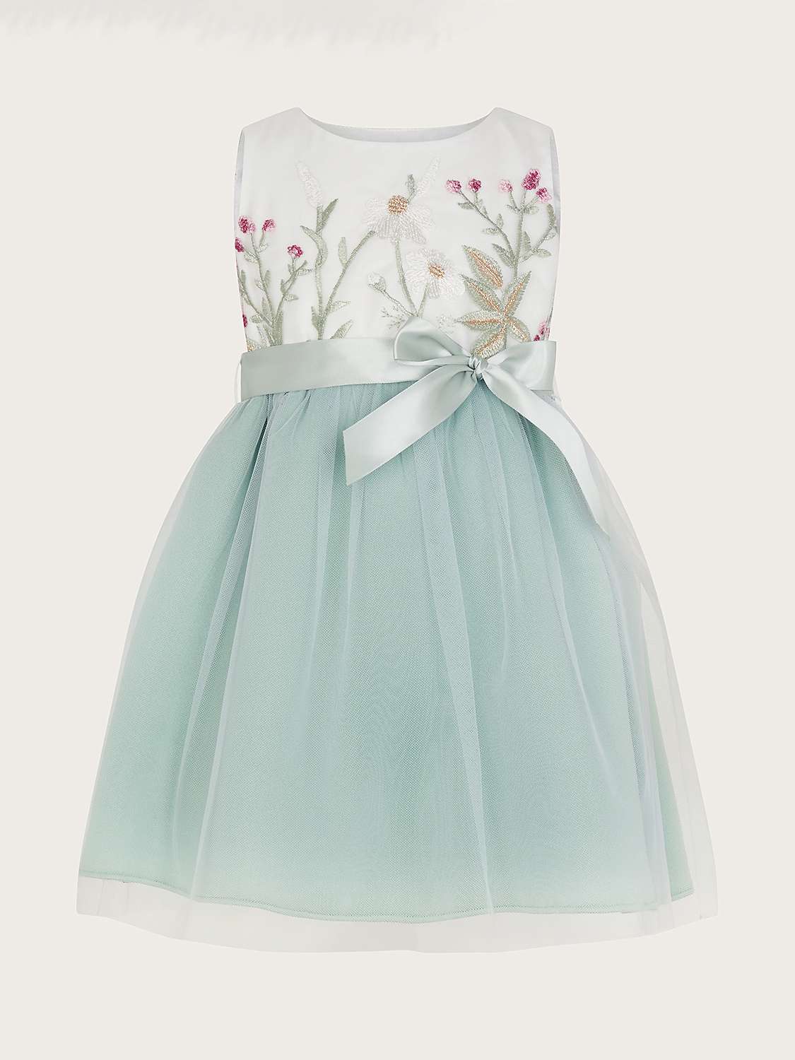 Buy Monsoon Baby Maya Floral Embroidered Tulle Scuba Occasion Dress, Green Online at johnlewis.com
