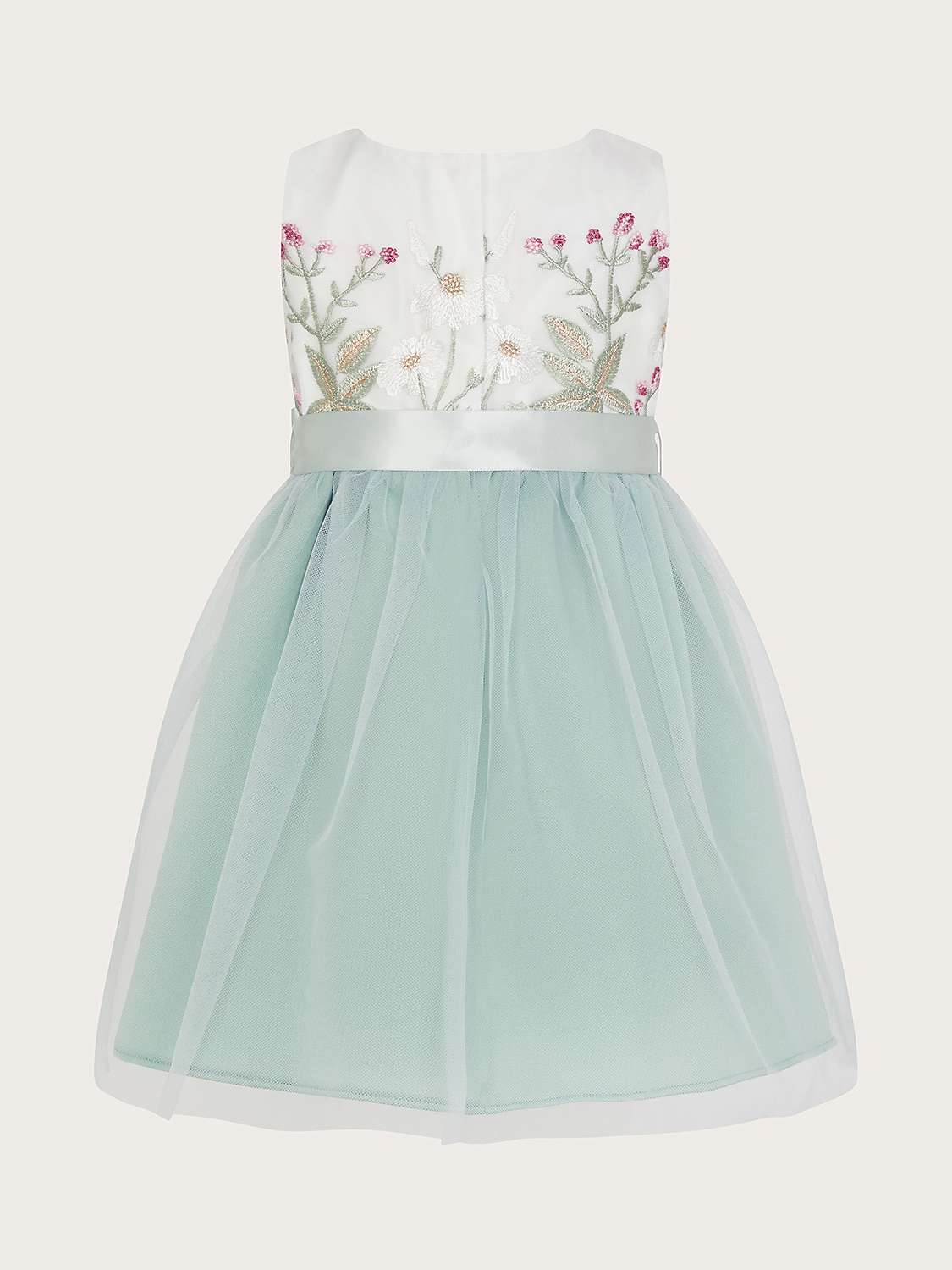 Buy Monsoon Baby Maya Floral Embroidered Tulle Scuba Occasion Dress, Green Online at johnlewis.com