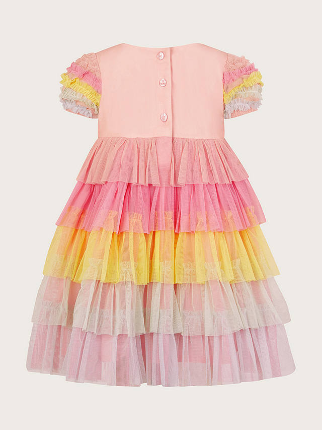 Monsoon Baby Floral Embroidered Colourblock Tulle Tiered Occasion Dress, Multi