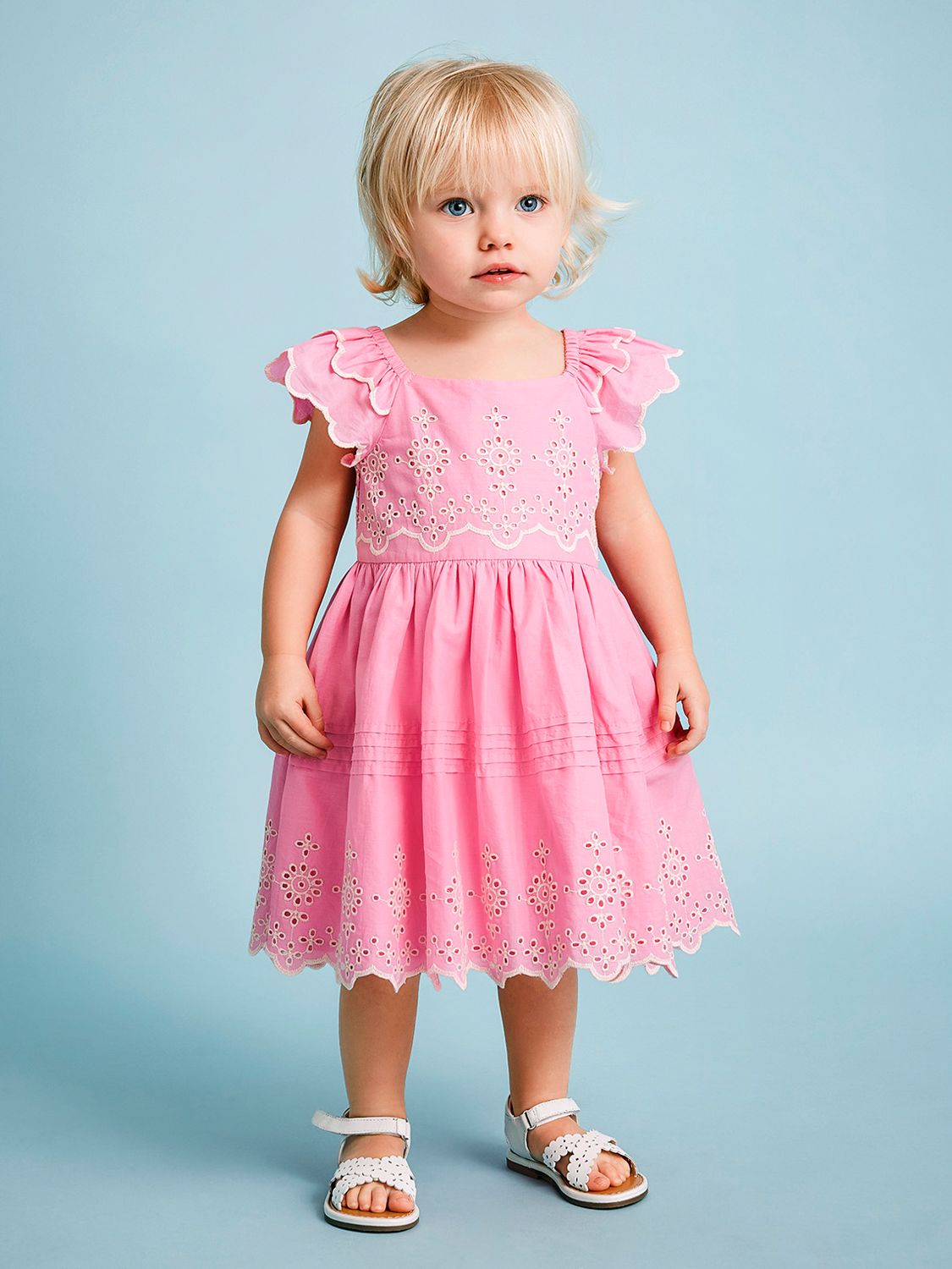 Monsoon Baby Broderie Smock Dress, Pink