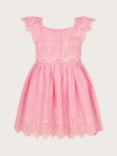 Monsoon Baby Broderie Smock Dress, Pink