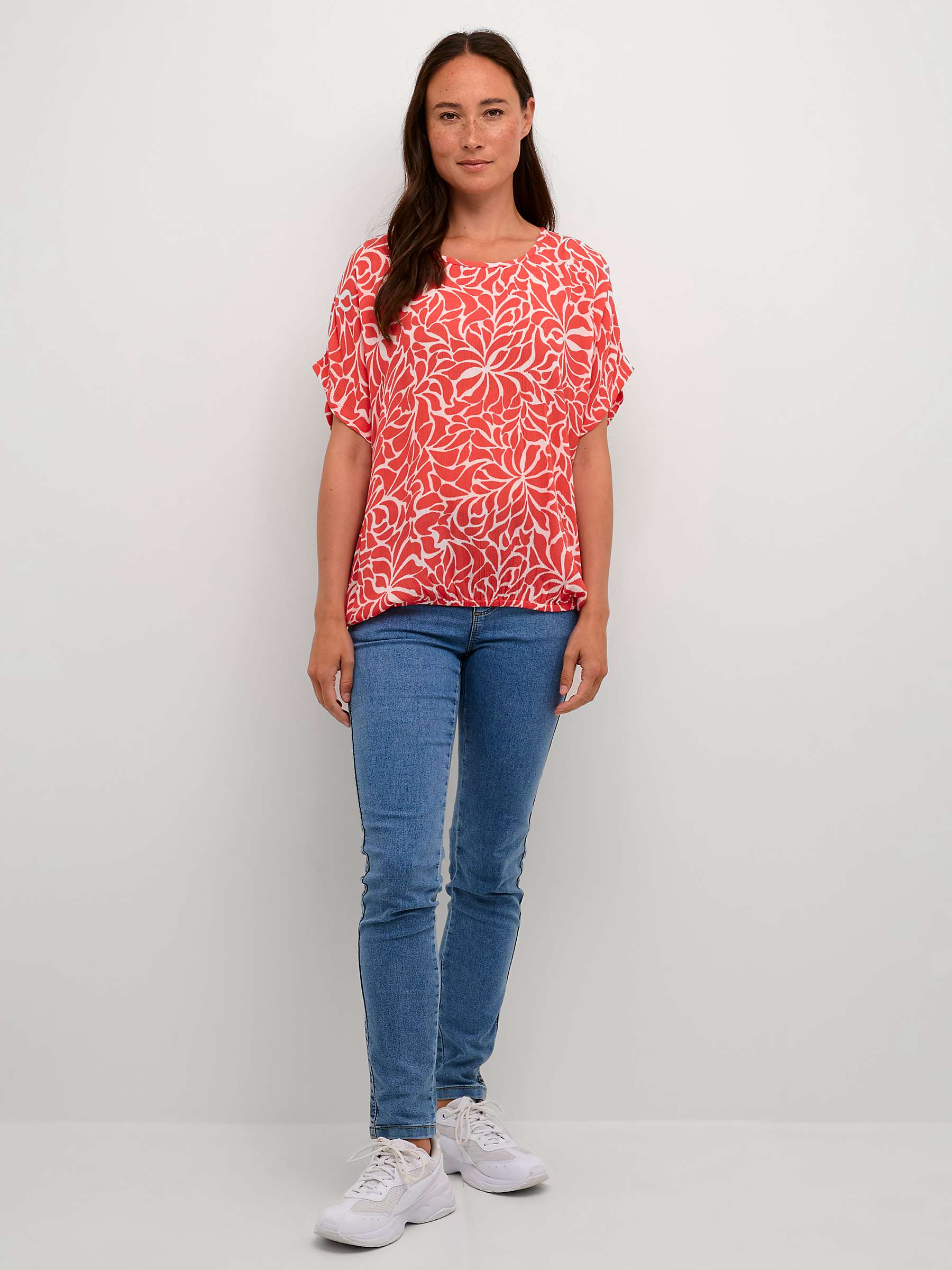 Buy KAFFE Amber Batwing Sleeve Blouse, Cayenne/White Online at johnlewis.com