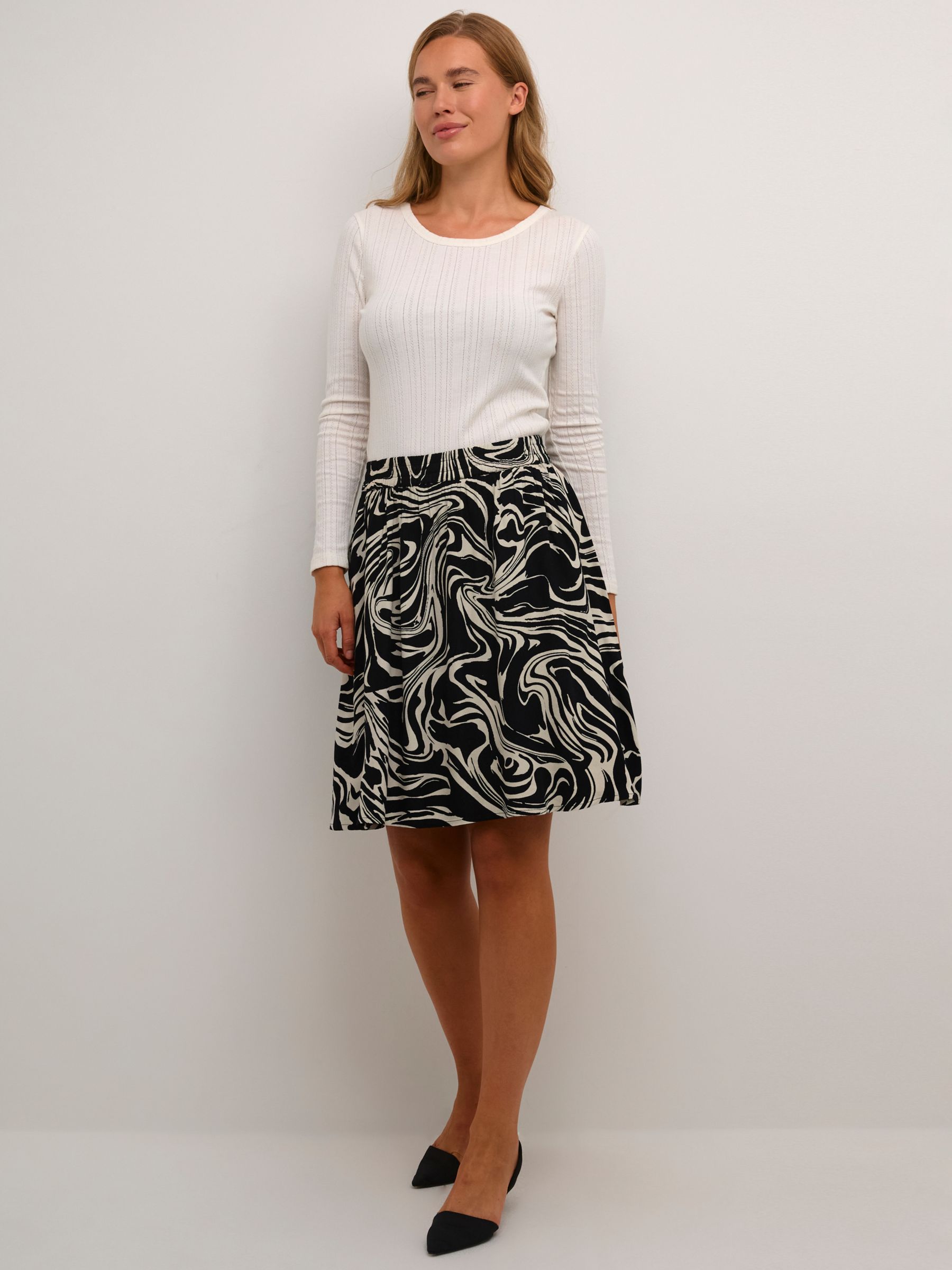 Buy KAFFE Carmen Ecovero Mini Skirt, Black/White Online at johnlewis.com