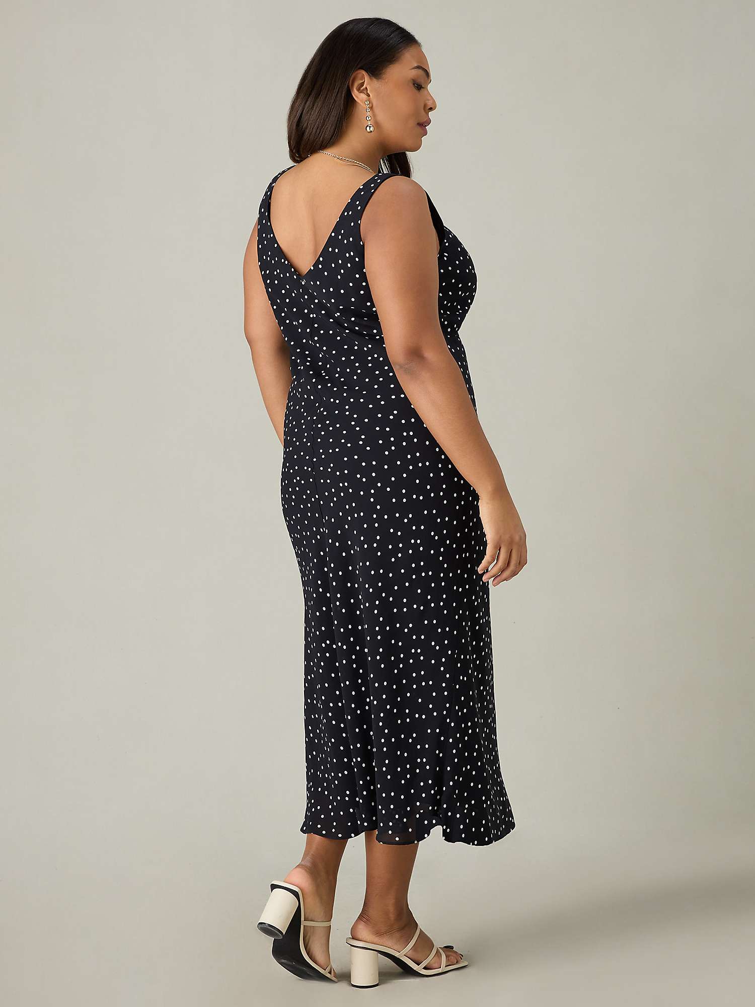 Buy Live Unlimited Curve Petite Mono Spot Print Bias Cut Midi Dress, Black Online at johnlewis.com