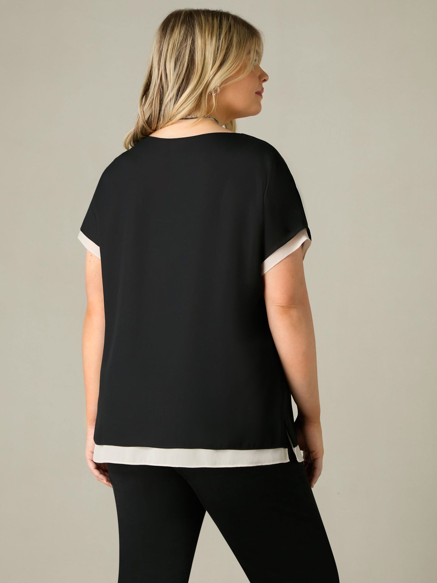 Buy Live Unlimited Curve Layered Sleeve T-Shirt, Black/Stone Online at johnlewis.com