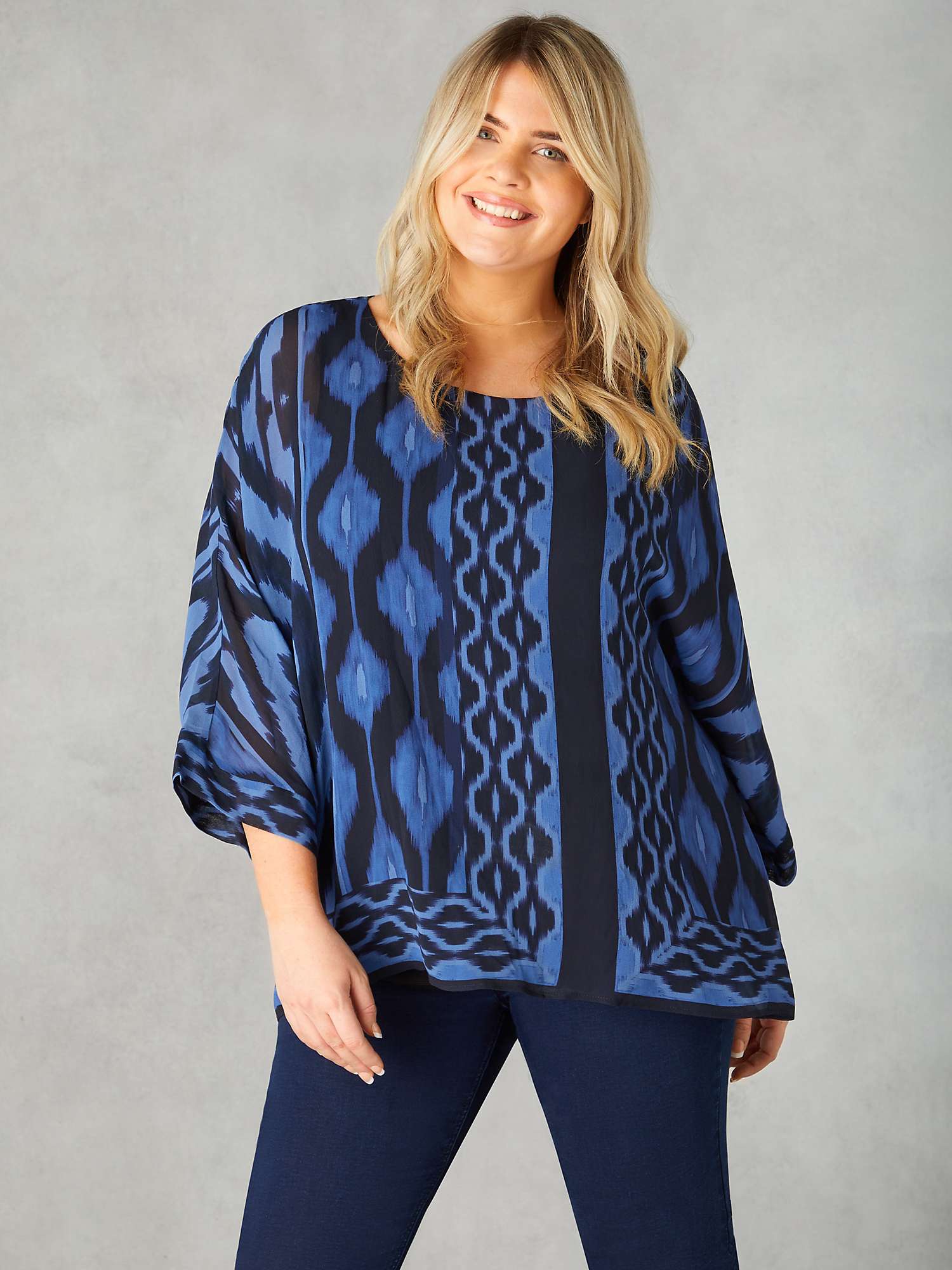 Buy Live Unlimited Curve Ikat Layered Top, Blue Online at johnlewis.com