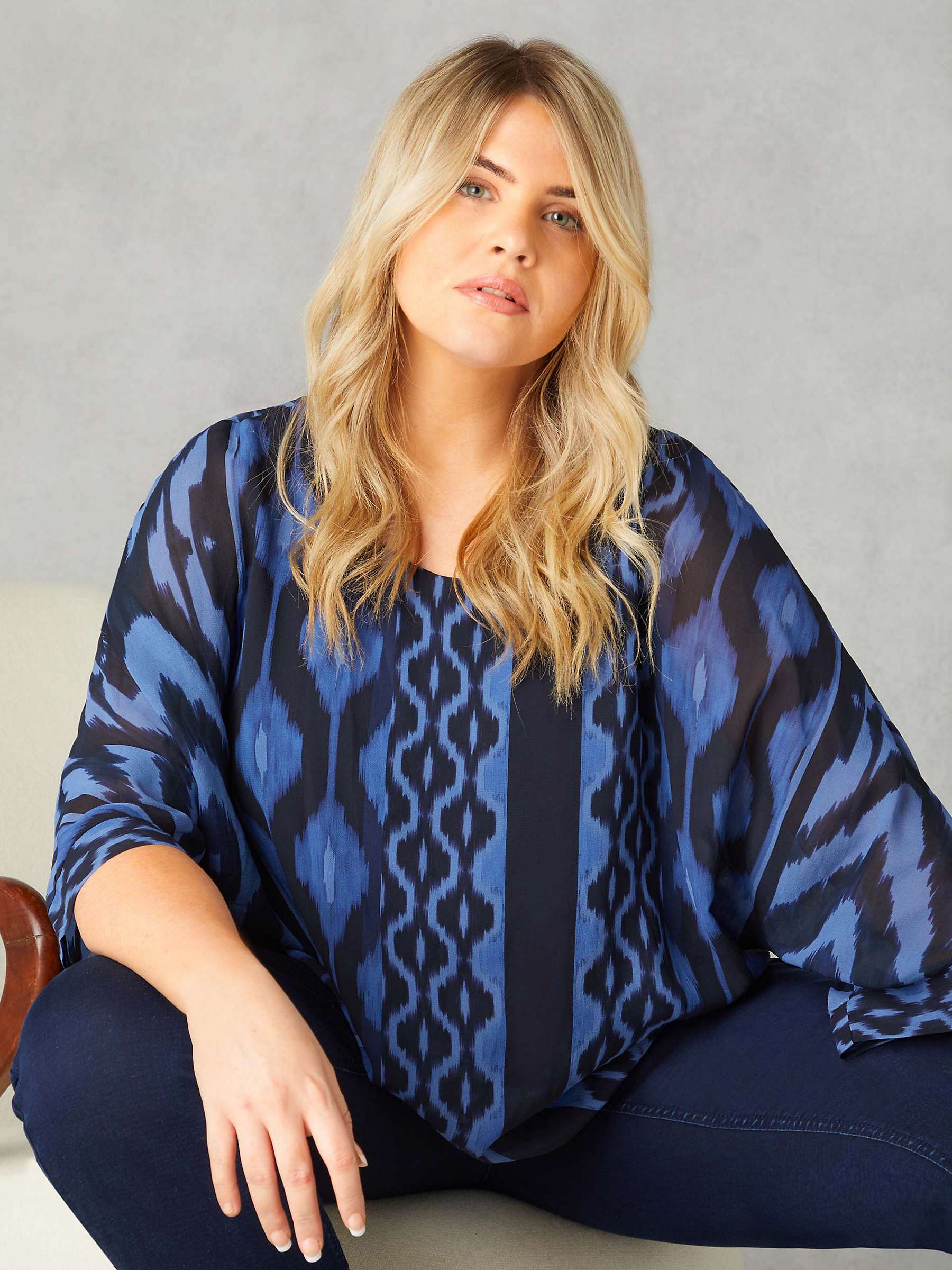 Buy Live Unlimited Curve Ikat Layered Top, Blue Online at johnlewis.com