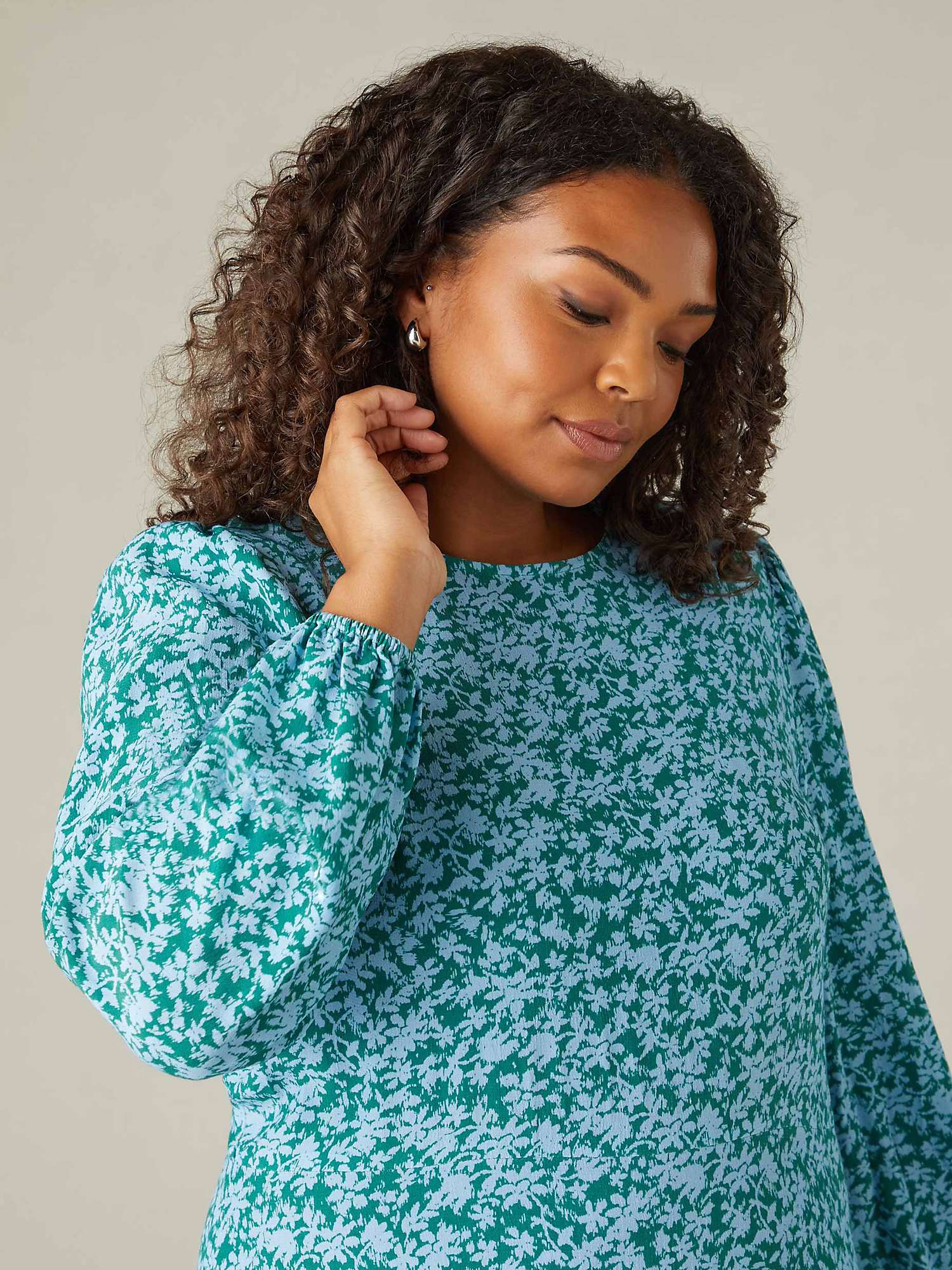 Buy Live Unlimited Curve Ditsy Print Tiered Midi Dress, Blue Online at johnlewis.com