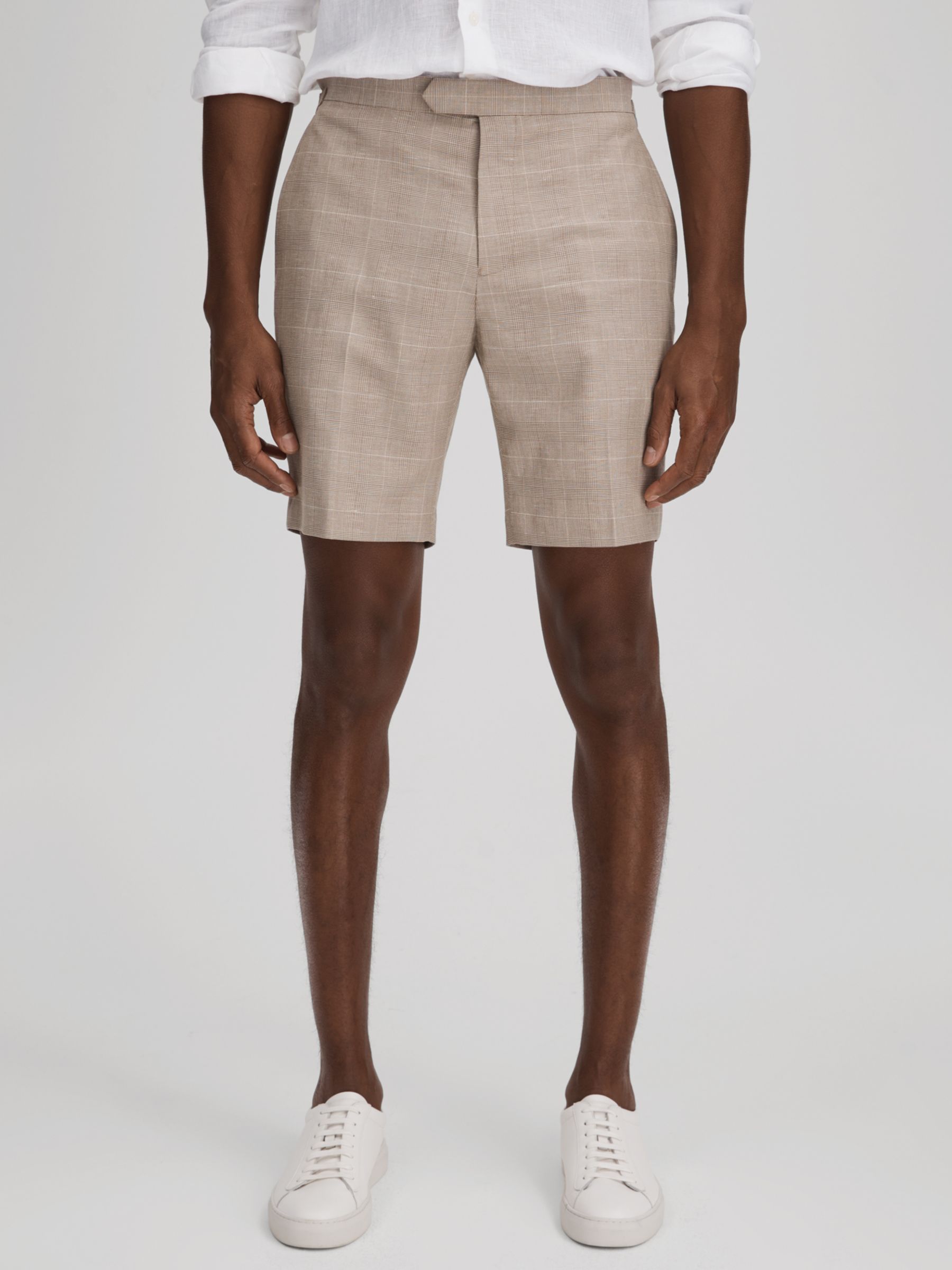 Buy Reiss Send Linen Blend Check Shorts, Oatmeal Online at johnlewis.com