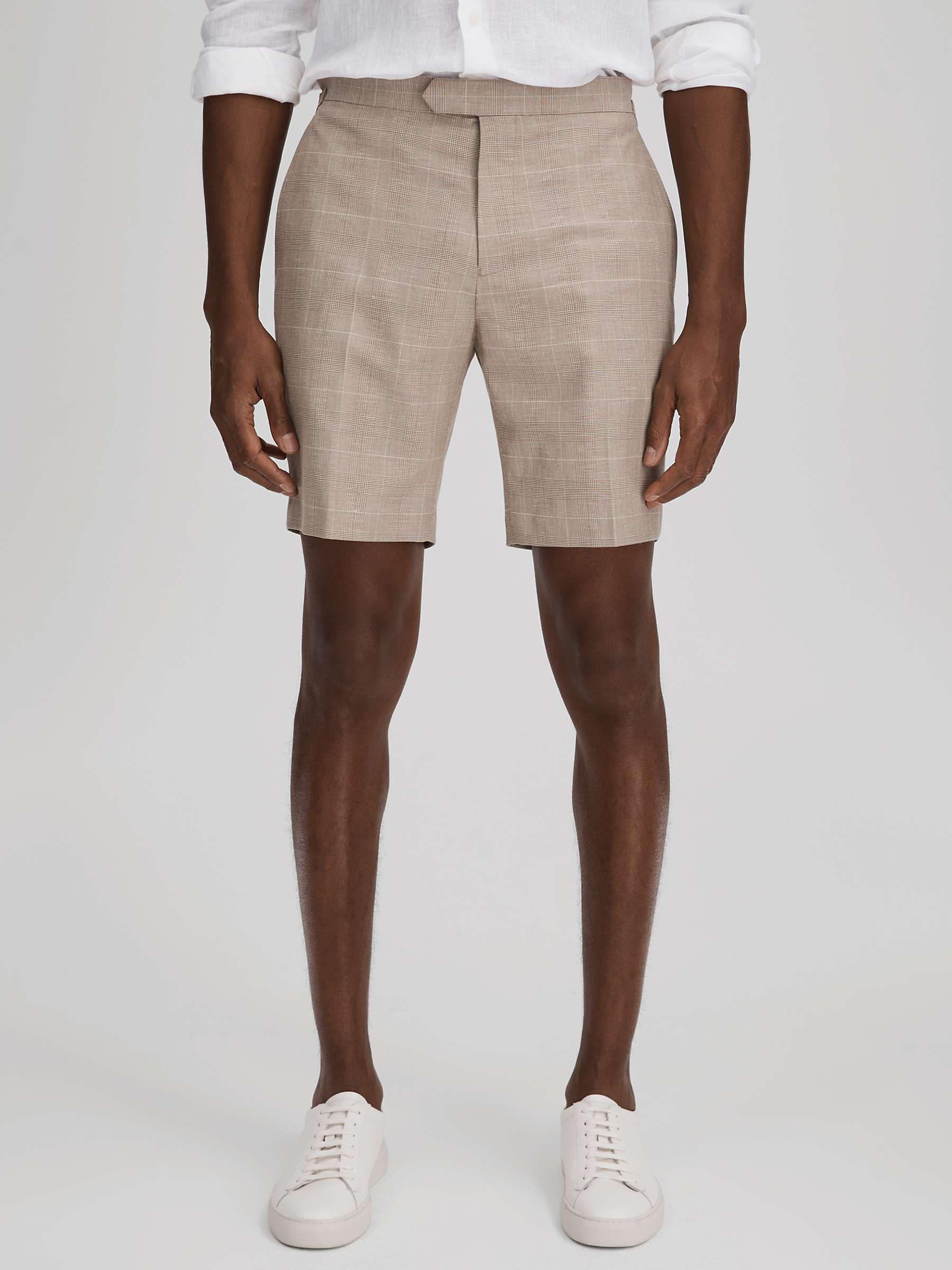 Buy Reiss Send Linen Blend Check Shorts, Oatmeal Online at johnlewis.com