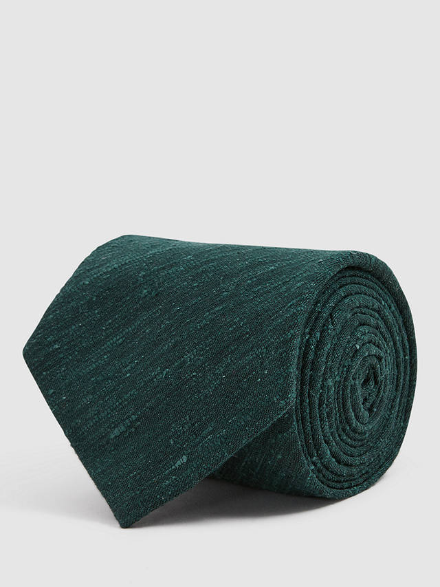 Reiss Giotto Textured Silk Tie, Hunting Green