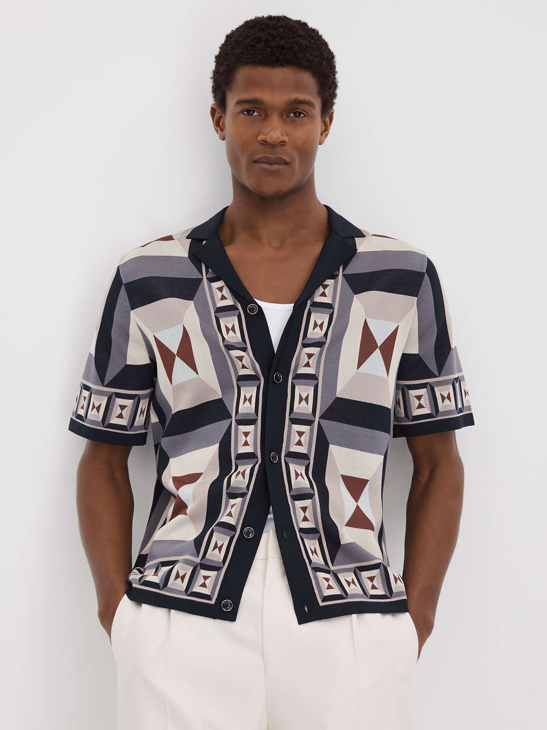 Buy Reiss Beresford Geometric Print Knitted Shirt, Blue/Multi Online at johnlewis.com