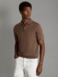 Reiss Maxwell Merino Zip Neck Polo Shirt, Pecan Brown