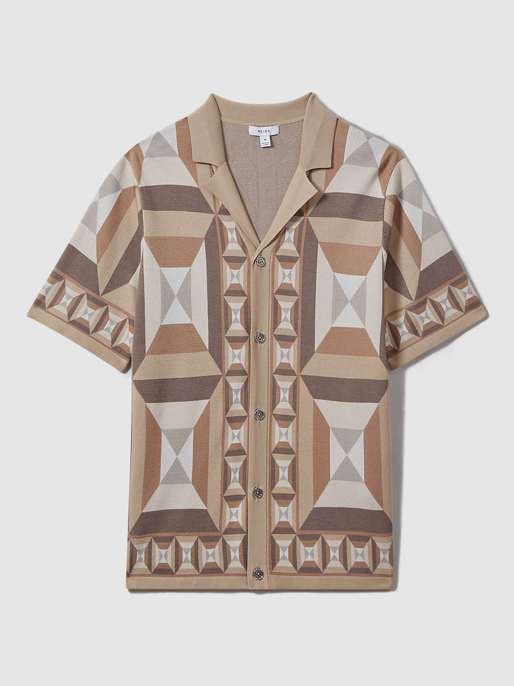 Buy Reiss Beresford Cuban Collar Knitted Shirt, Camel/Multi Online at johnlewis.com