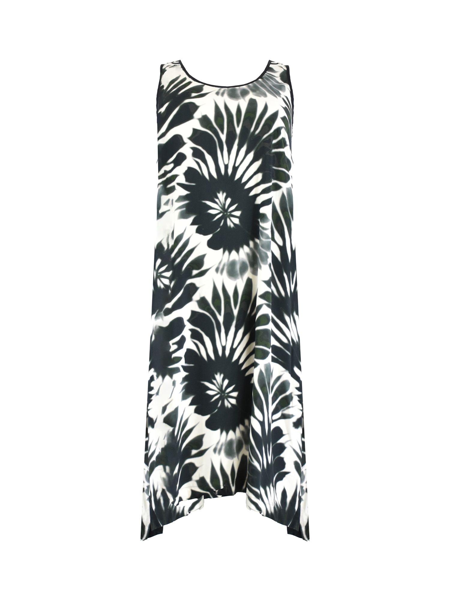 Live Unlimited Curve Leaf Print Hanky Hem Midi Dress, Black/White, 26