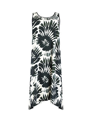 Live Unlimited Curve Leaf Print Hanky Hem Midi Dress, Black/White