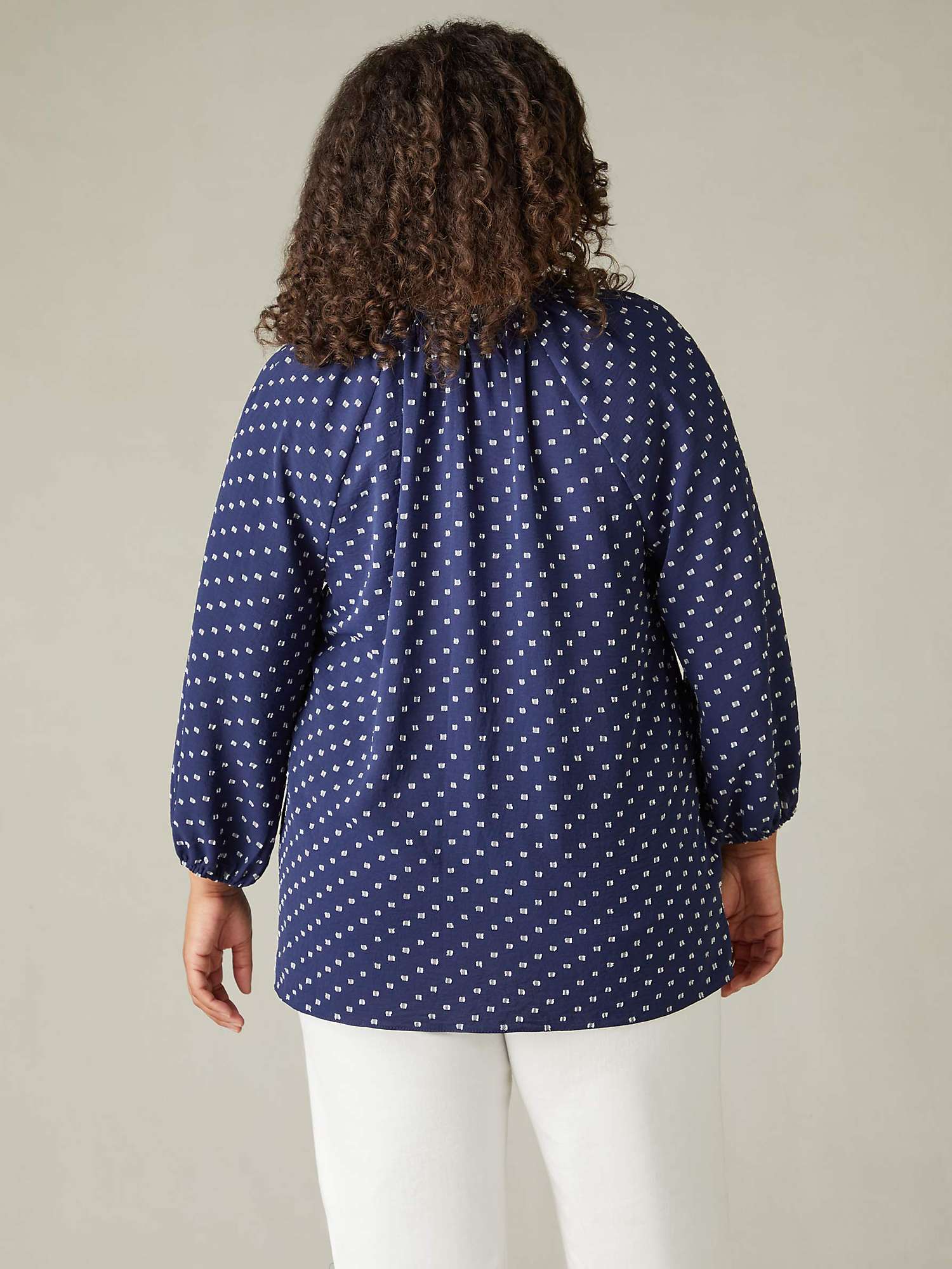 Buy Live Unlimited Curve Dobby Ruffle Detail Neck Blouse, Navy Online at johnlewis.com