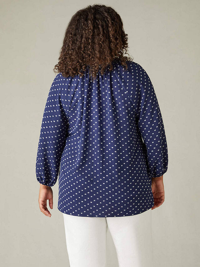 Live Unlimited Curve Dobby Ruffle Detail Neck Blouse, Navy