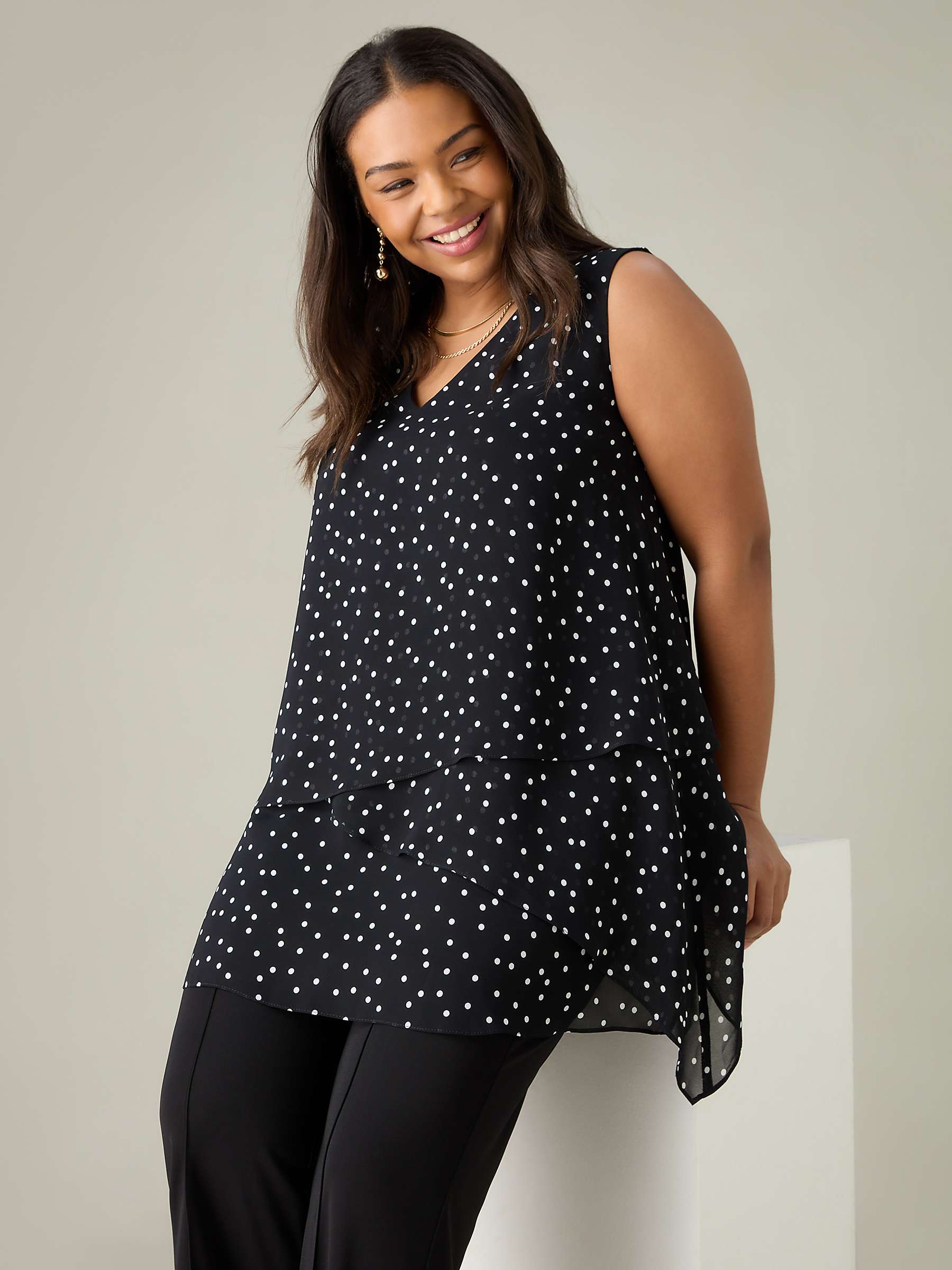 Buy Live Unlimited Curve Mono Spot Print Layered Tunic, Black Online at johnlewis.com
