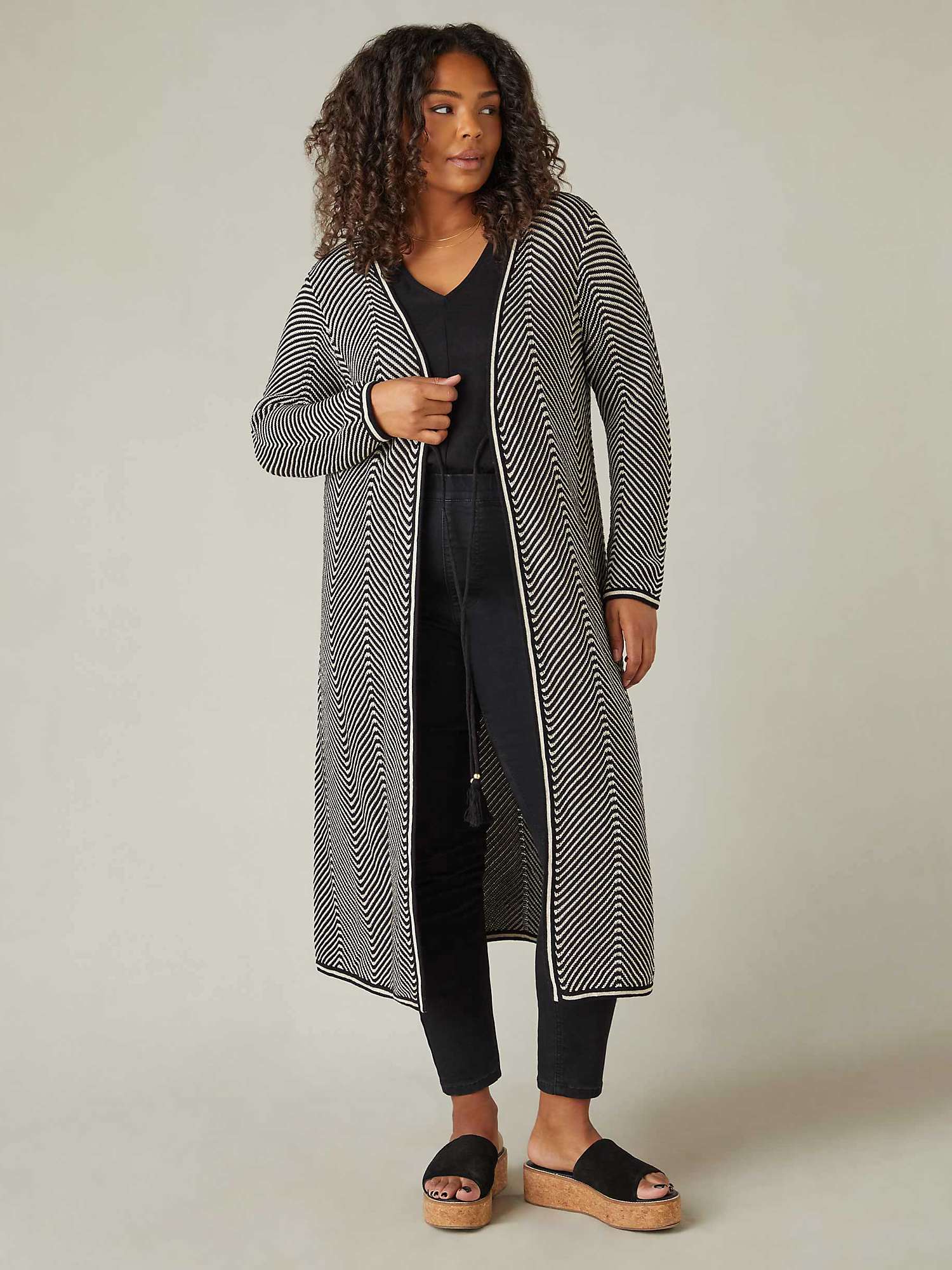 Buy Live Unlimited Curve Chevron Knitted Cardigan, Black Online at johnlewis.com
