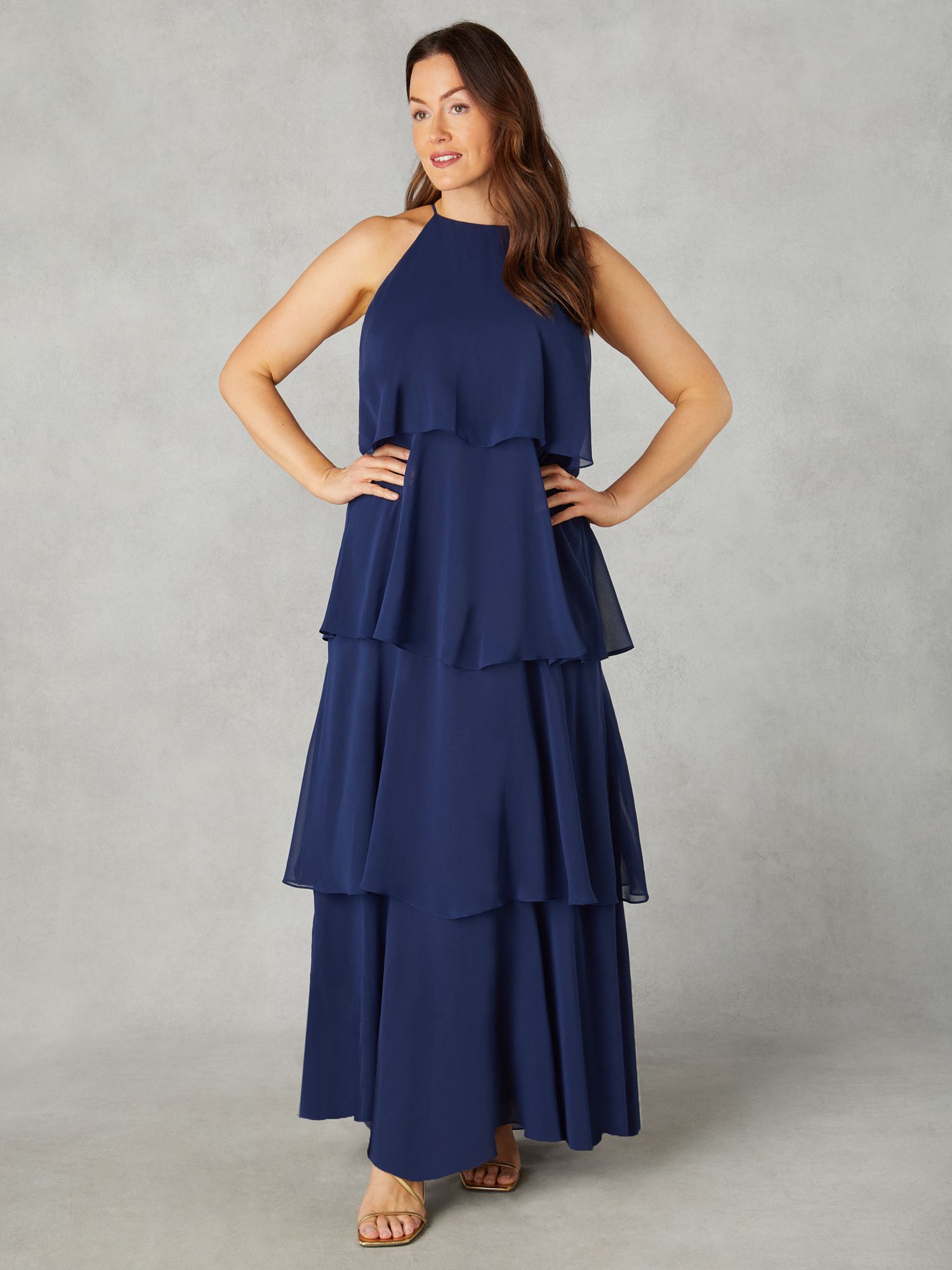 Live Unlimited Curve Petite Ruffle Tiered Maxi Dress, Blue, 24