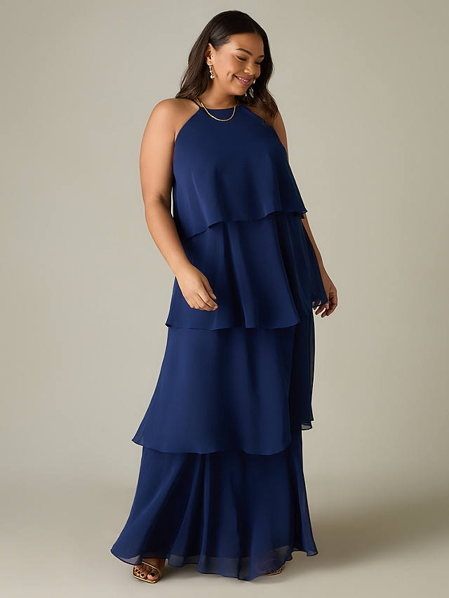 Live Unlimited Curve Ruffle Tiered Maxi Dress, Blue