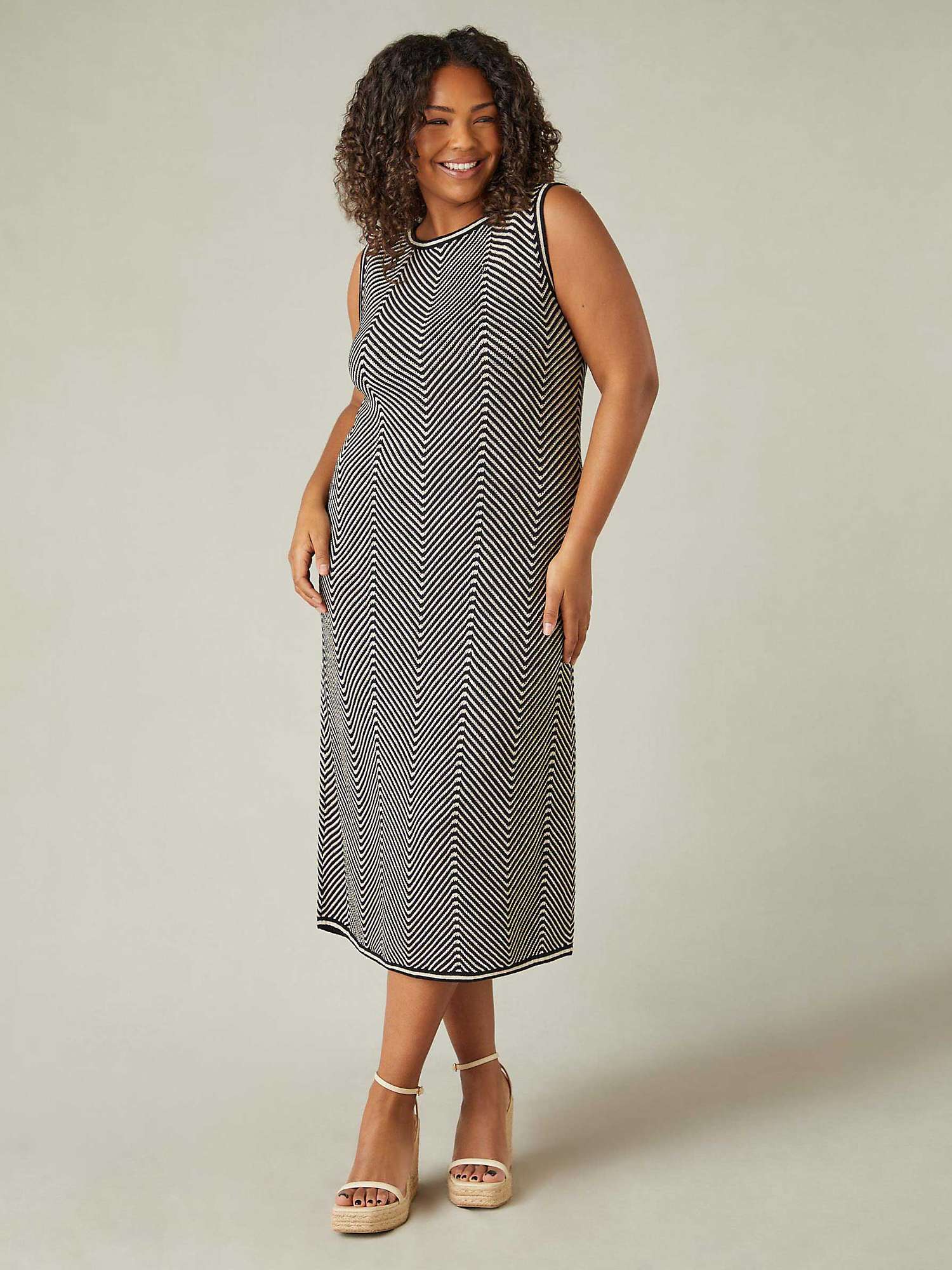Buy Live Unlimited Curve Chevron Knitted Dress, Black Online at johnlewis.com