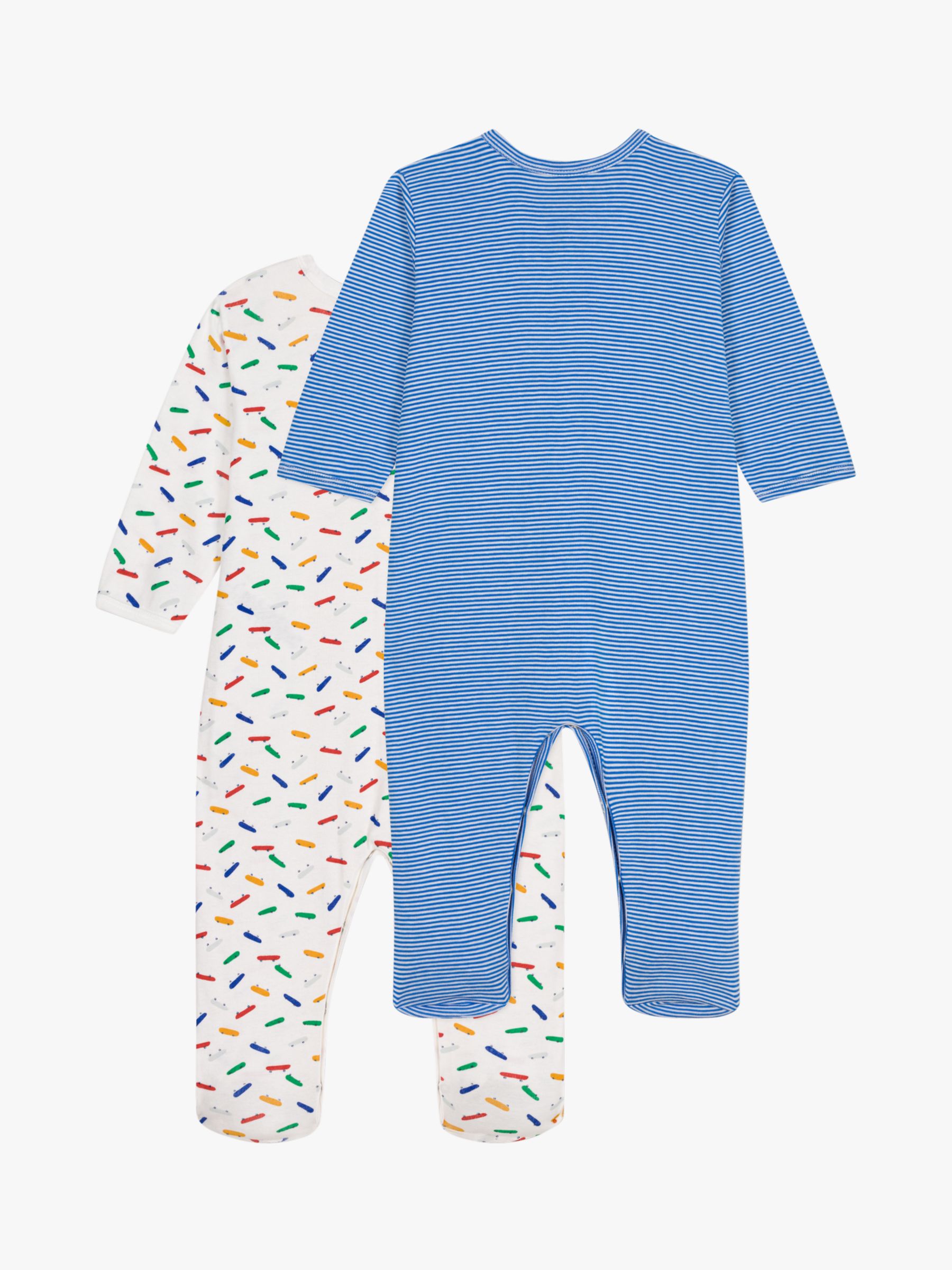 Buy Petit Bateau Baby Stripe/Skateboard Print Sleepsuits, Pack Of 2, Blue/Multi Online at johnlewis.com