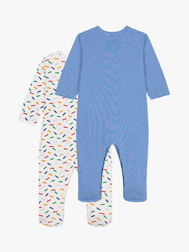 Petit Bateau Baby Stripe/Skateboard Print Sleepsuits, Pack Of 2, Blue/Multi
