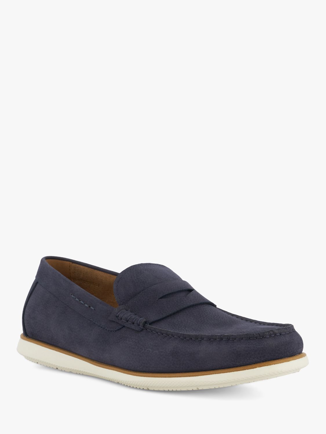 Dune Wide Fit Berkly Nubuck White Sole Loafers, Navy, 11