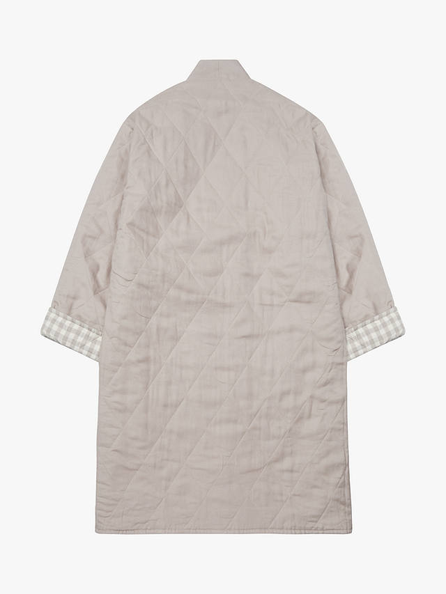 Piglet in Bed Reversible Gingham Linen Housecoat Dressing Gown, Mushroom