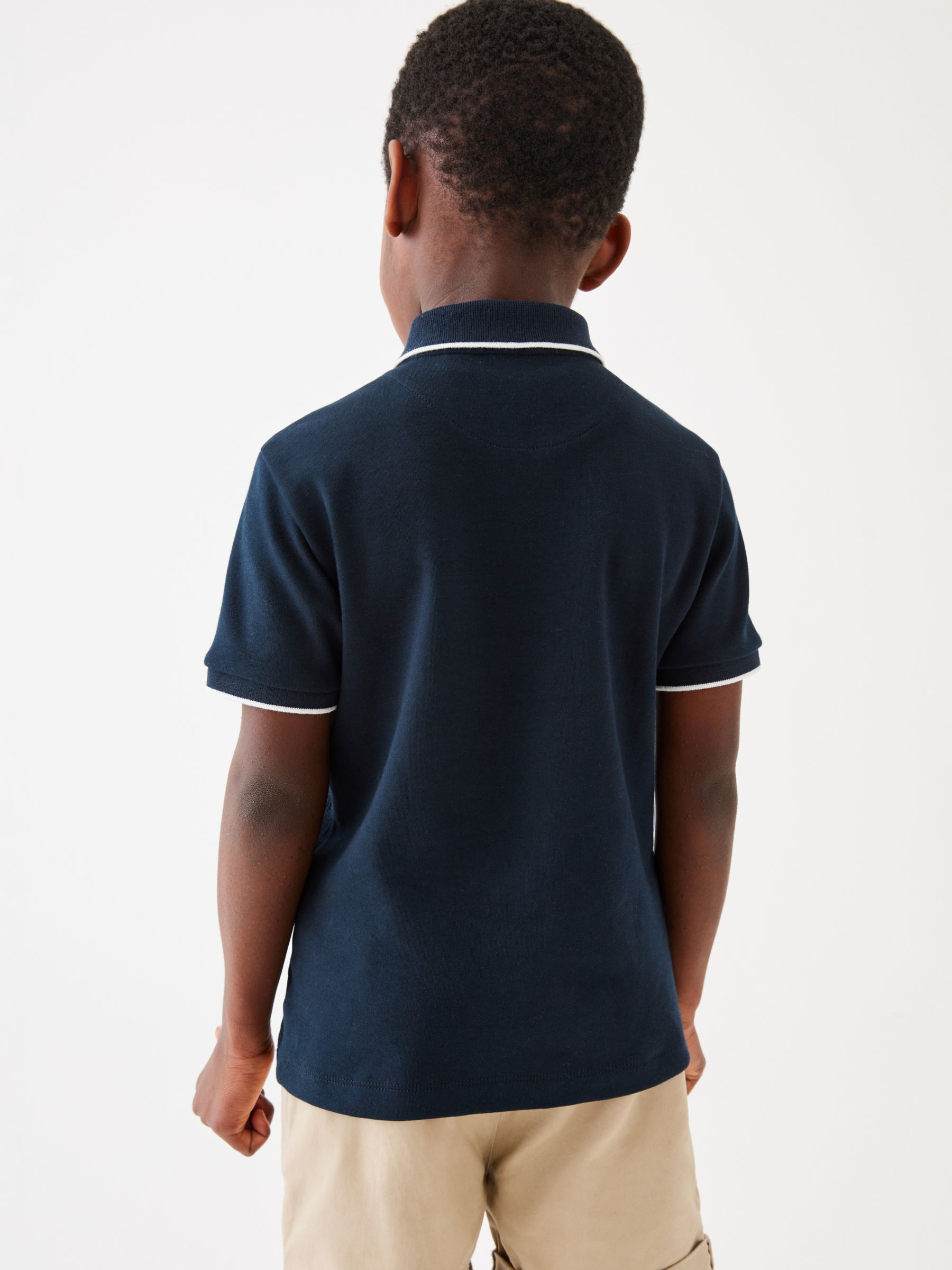 Ted Baker Kids' Logo Textured Zip Polo Shirt, Navy, 12-18 months