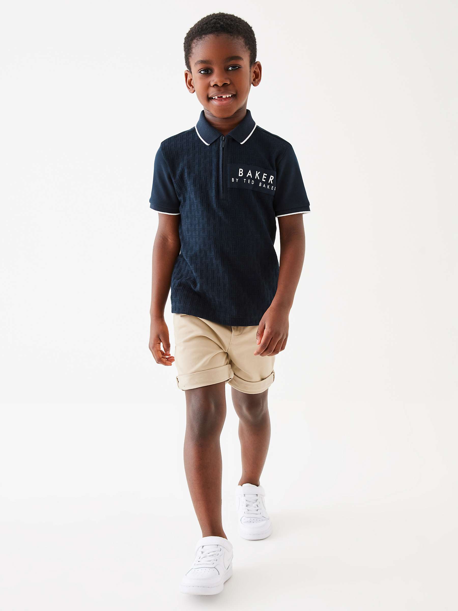Buy Ted Baker Kids' Logo Textured Zip Polo Shirt, Navy Online at johnlewis.com