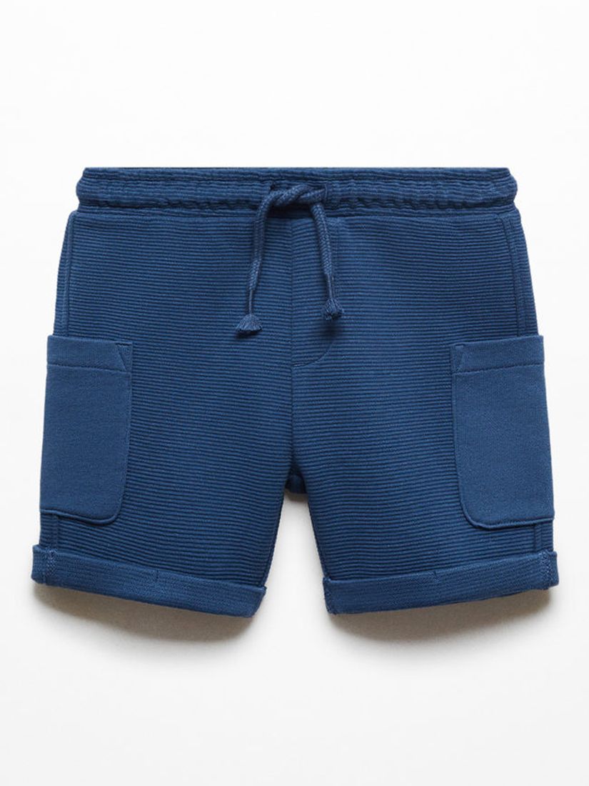 Mango Baby Wave Textured Drawstring Shorts, Navy, 2-3 years