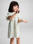 Mango Baby Anna Daisy Print Ruffle Sleeve Dress, Green/Multi