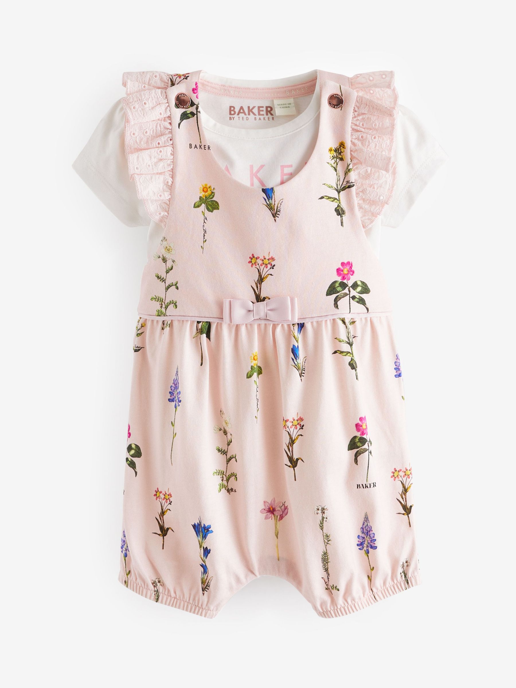 Ted Baker Baby Floral Print Frill Romper & T-Shirt Set, Pink/White, 3-6 months