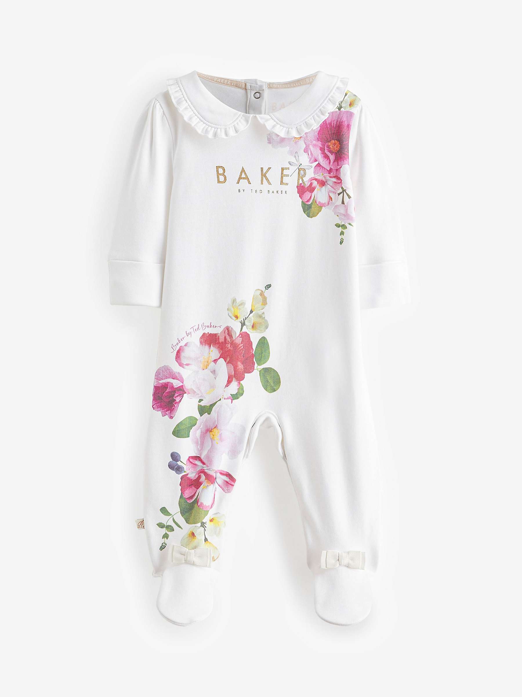 Buy Ted Baker Baby Logo Floral Print Collar Sleepsuit, White/Multi Online at johnlewis.com