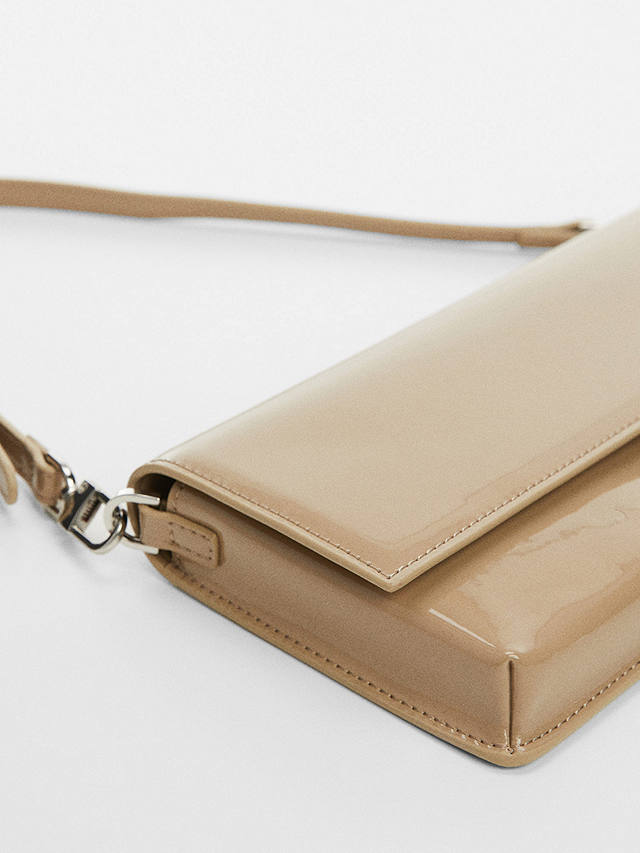 Mango Karen Patent Leather Effect Shoulder Bag, Medium Brown