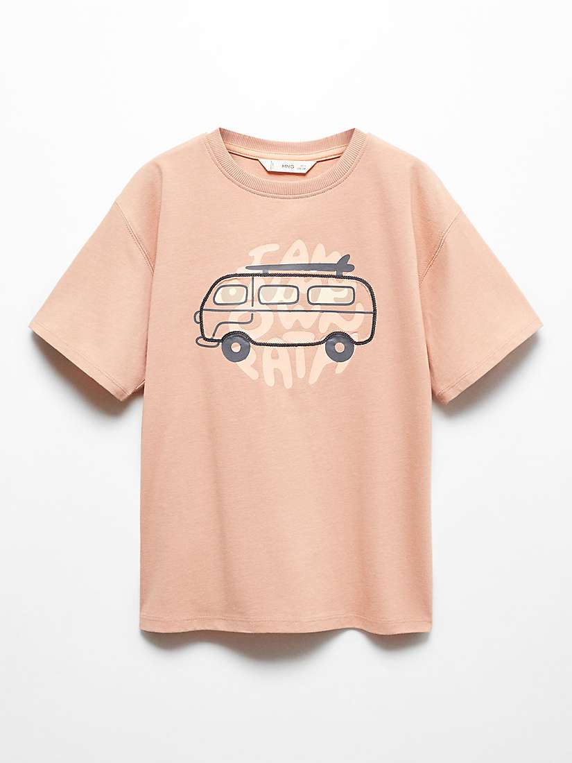 Buy Mango Kids' Cord Own Path Embossed T-Shirt, Light Pastel Orange Online at johnlewis.com