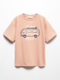 Mango Kids' Cord Own Path Embossed T-Shirt, Light Pastel Orange