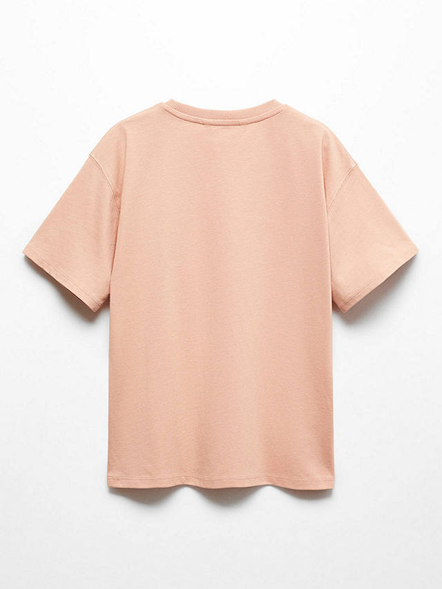 Mango Kids' Cord Own Path Embossed T-Shirt, Light Pastel Orange