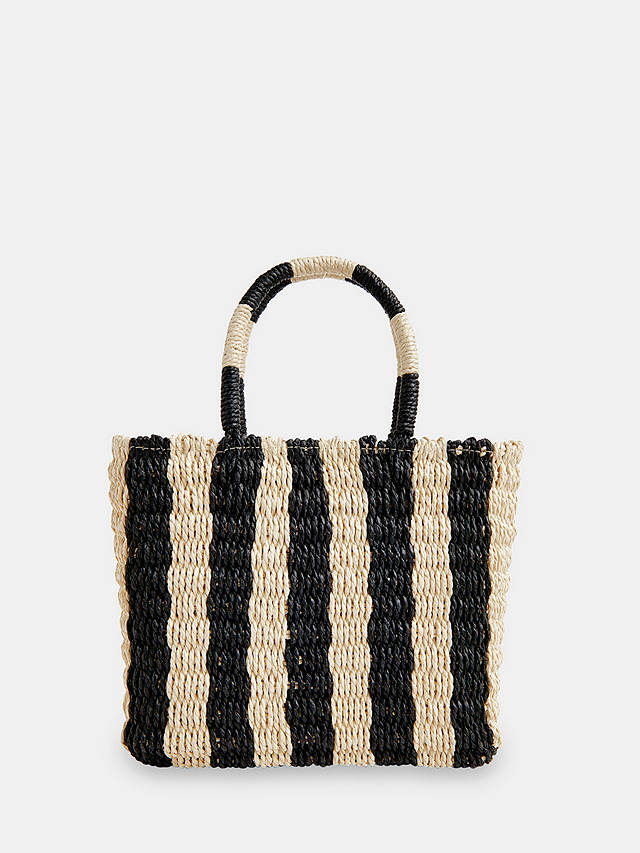Whistles Tillie Woven Striped Mini Tote Bag, Natural/Black
