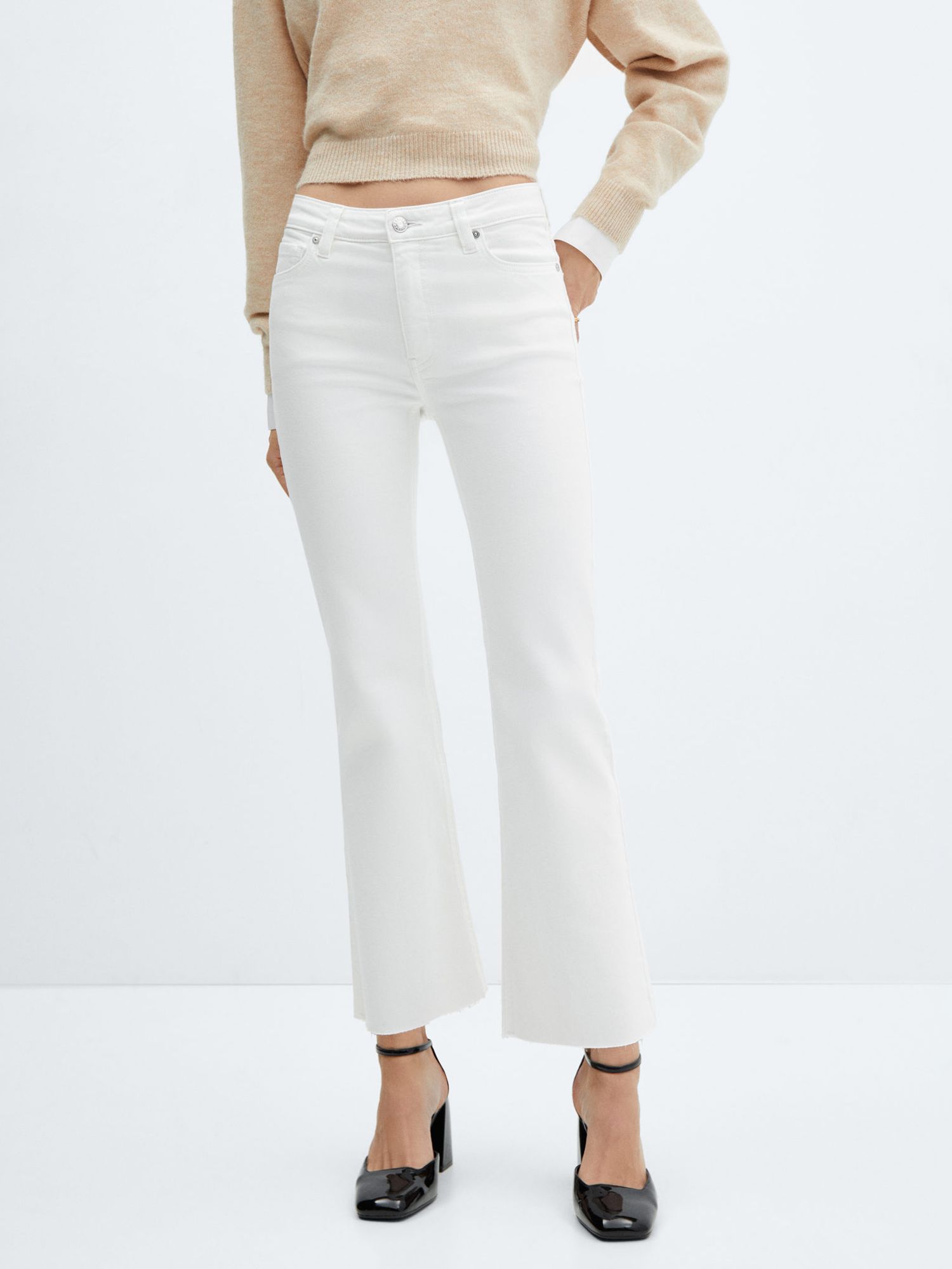Mango Sienna Cropped Flared Jeans, White, 4