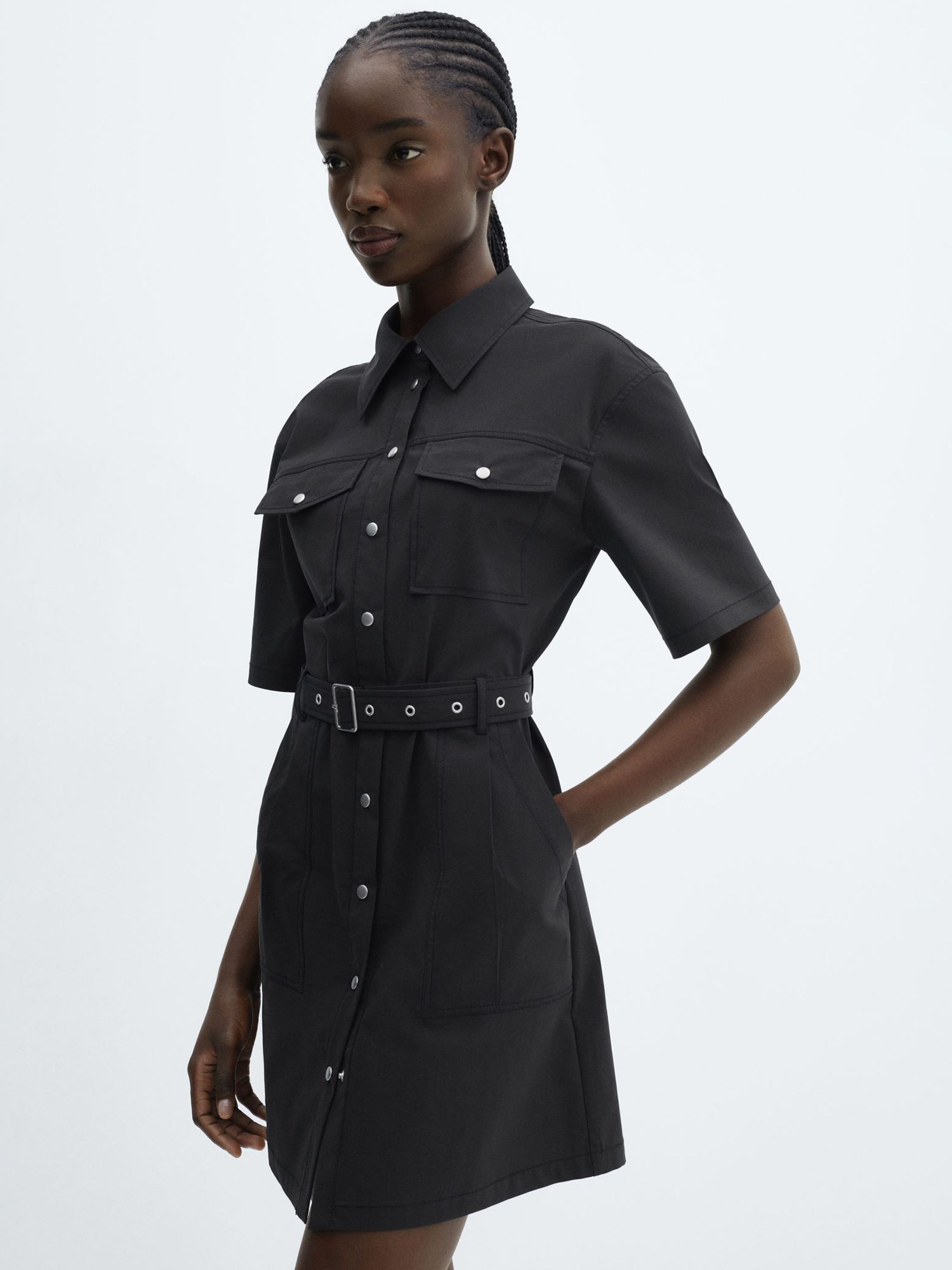 Mango Belt Shirt Mini Dress, Black, 10