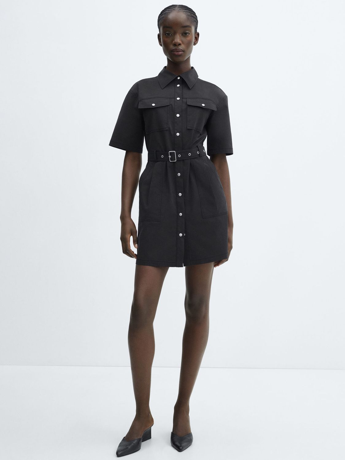 Mango Belt Shirt Mini Dress, Black, 10