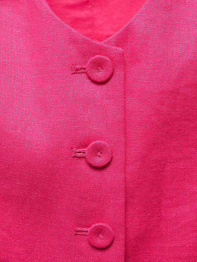 Mango Linen Waistcoat, Bright Pink