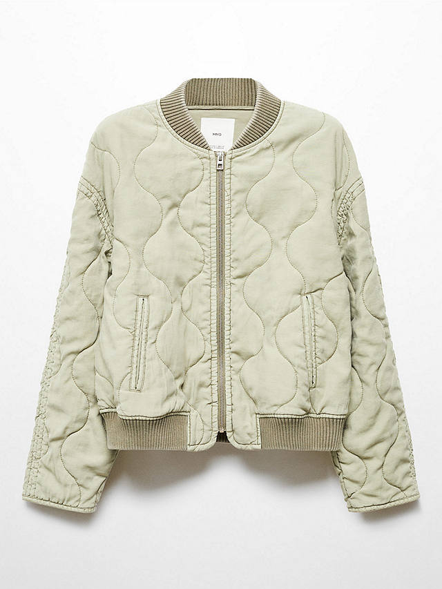 Mango Hawai Quilted Bomber Jacket, Khaki