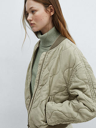 Mango Hawai Quilted Bomber Jacket, Khaki