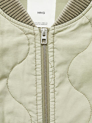 Mango Hawai Quilted Bomber Jacket, Khaki