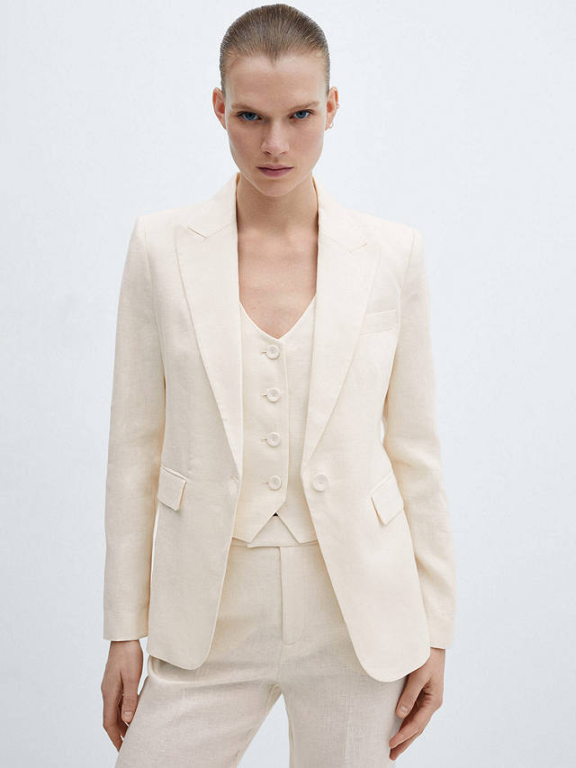 Mango Boreli Linen Suit Jacket, Light Beige